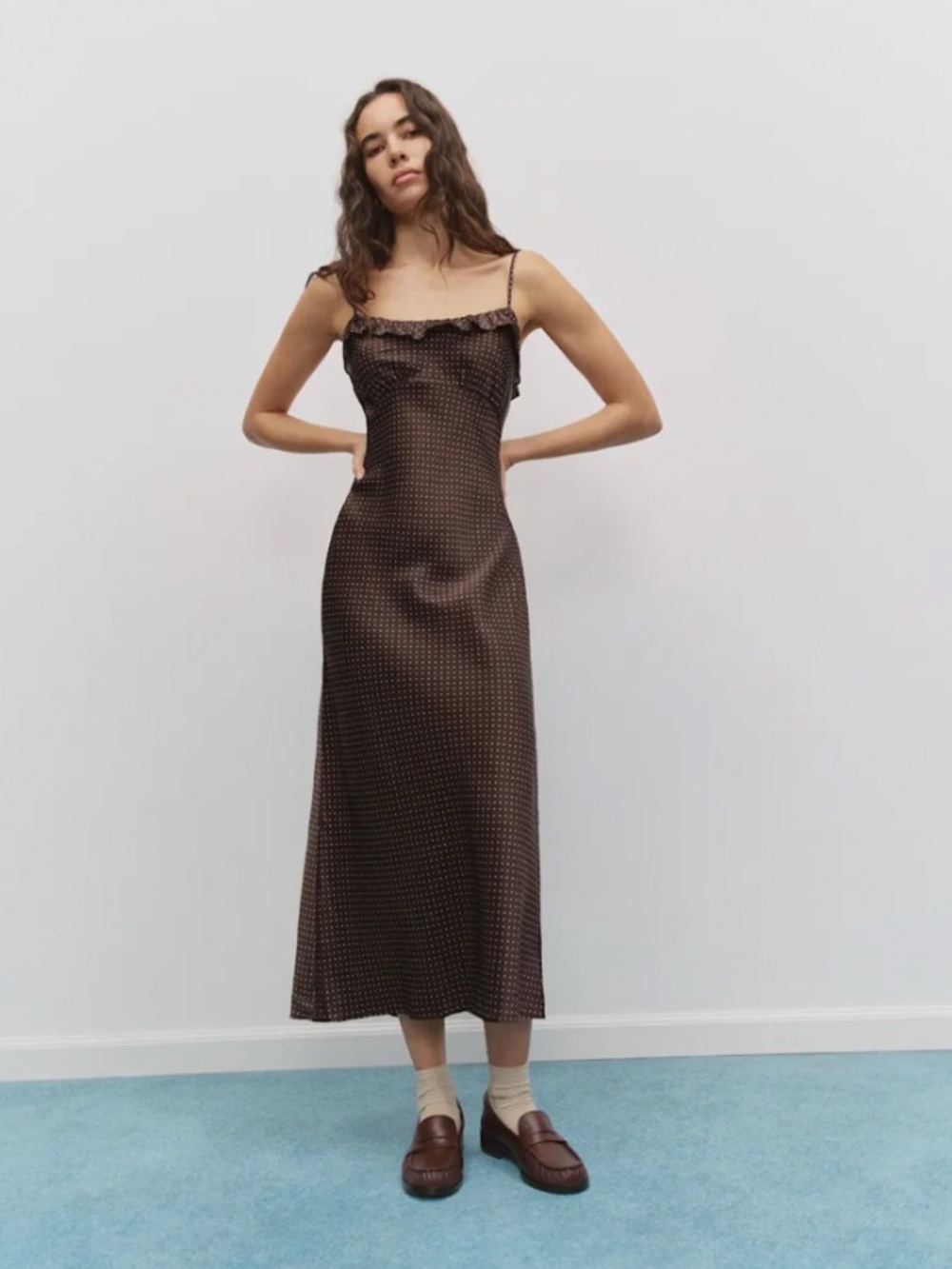 NEW Reformation Aribella Silk Ruffle Polka Dot Dress Size S